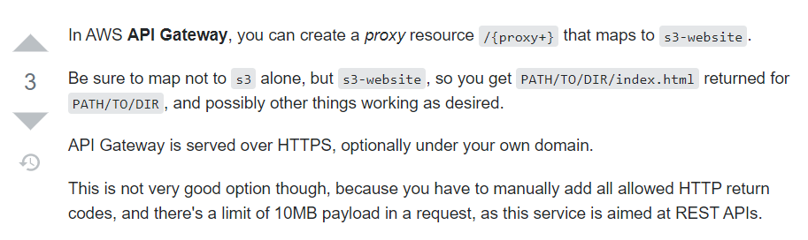 In AWS API Gateway, you can create a proxy resource /{proxy+} that maps to s3-website.