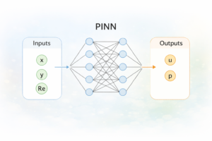 物理法則を考慮したPINNモデルの学習を象徴するイラスト。